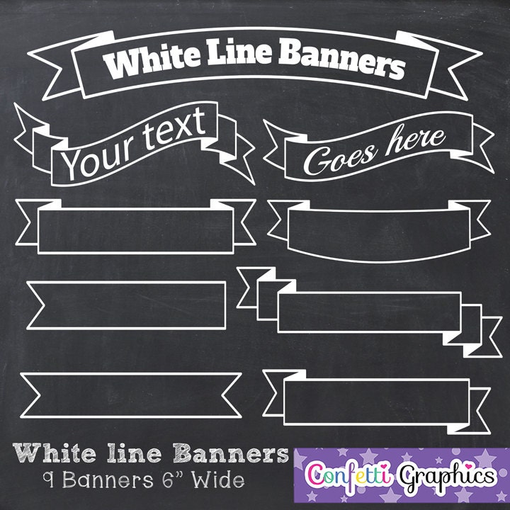 Chalkboard Banners Clip Art White Line Banners Ribbons