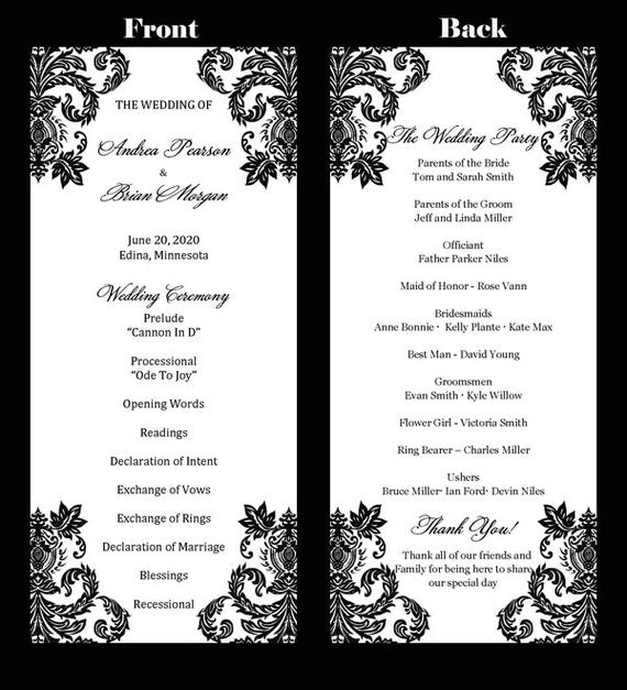 Wedding Program Template u2013 Elegant Tea Length Damask - Instant ...