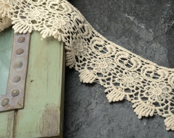 Vintage Ivory Cluny Lace Trim, 2 Inch by 1 Yard, TR-10968