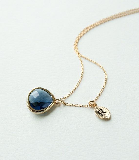 Dark Blue Stone Necklace Sapphire Blue Necklace. by petitformal