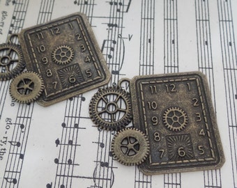 2pcs-Rectangle Metal Gear clock Trinket/NEB14-Bronze metal trinket/Rectangle metal embellishment