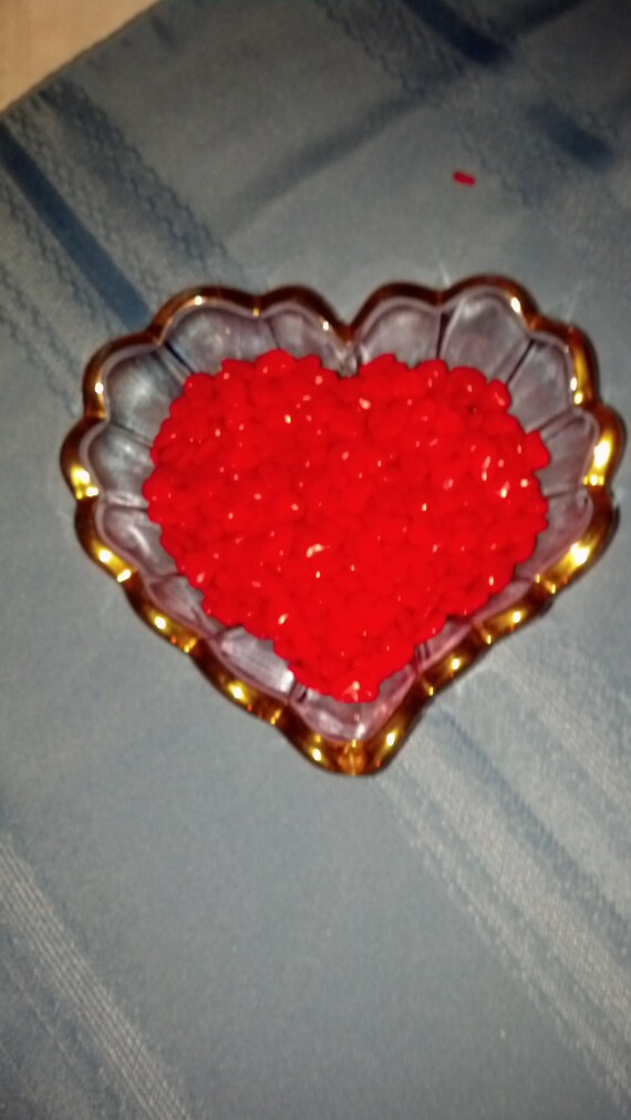 Heart shaped glass/crystal candy dish with gold leaf