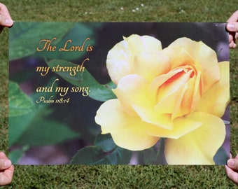 Christian Wall Art Poster 11x17 - Yellow Rose Photo Psalm 118 14 - Religious posters, Scripture posters, Christian posters, Bible wall art