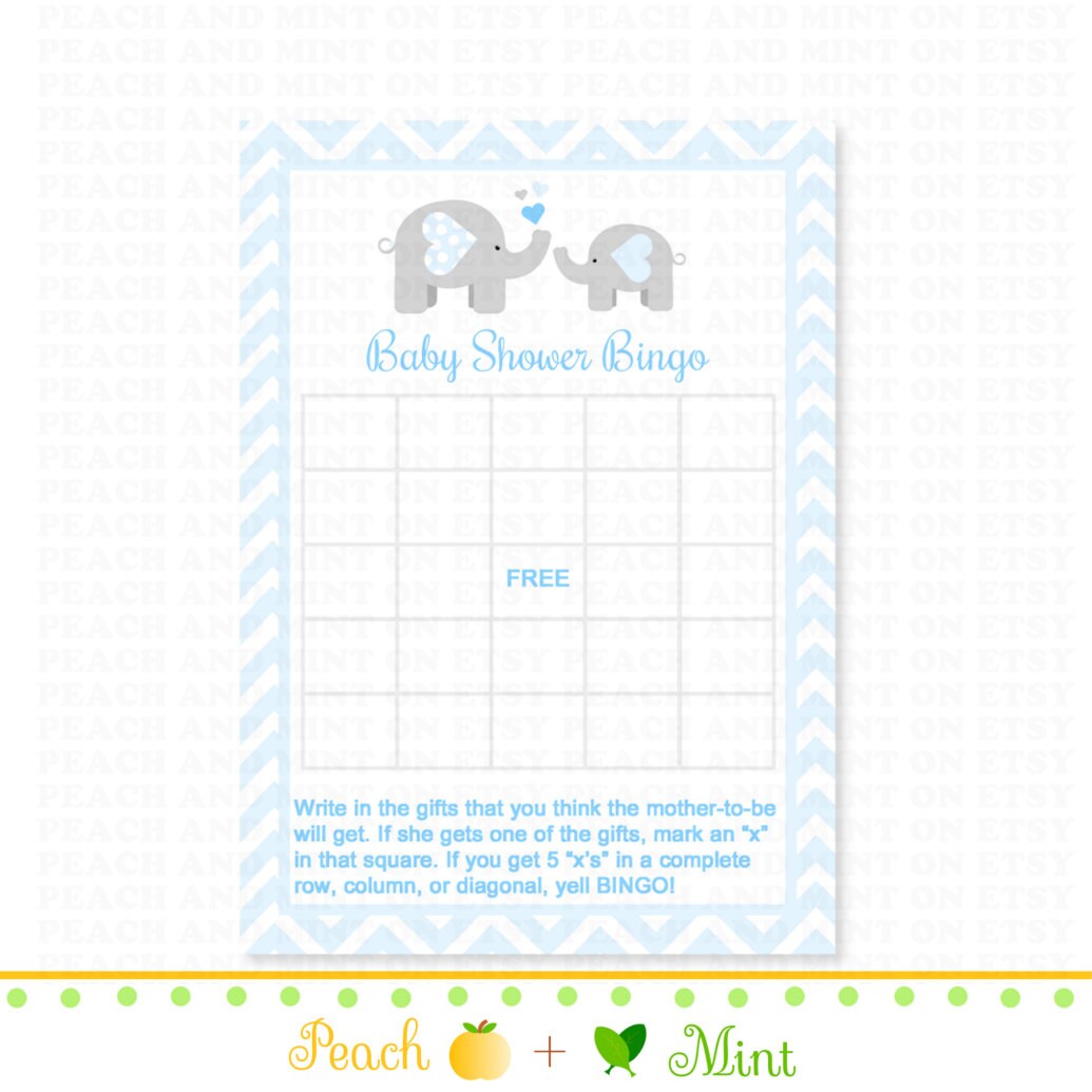 Chevron Boy Elephant Baby Shower Bingo Printable by PeachAndMint