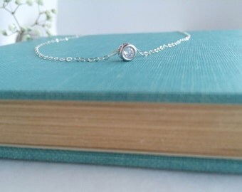 Solitude • Round CZ stone in sterling silver setting and chain