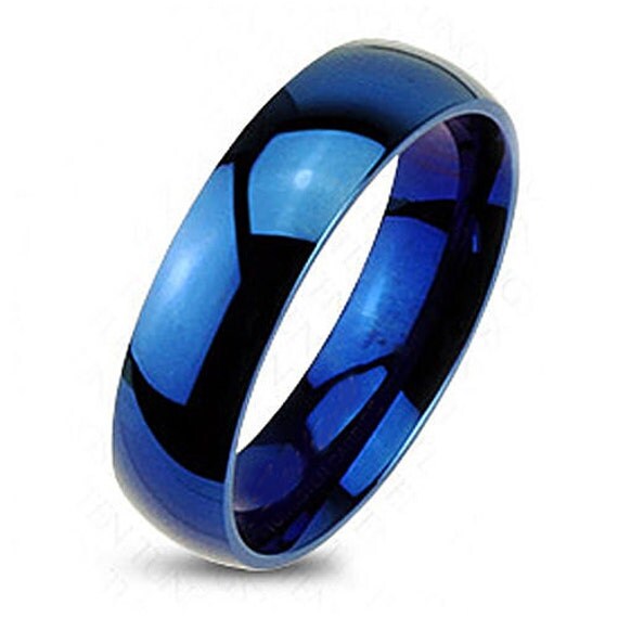 Tungsten Blue Plain Glossy Finished Wedding Band by ModernMintShop