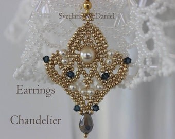 PDF tutorial seed beads earrings pattern Chandelier - Swarovski pearls crystals_ beadweaving