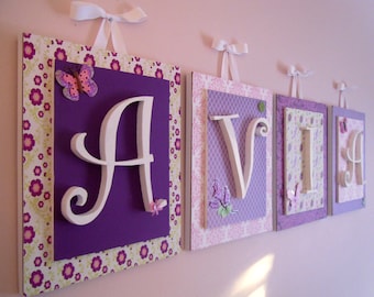 Nursery letters, Lambs and Ivy, Butter Fly Lane, Purple Nursery, Girls Nursery Letters, Wooden Wall Letters, Purple Nursery Decor, Butterfly
