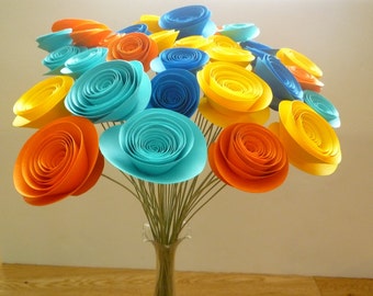 Paper Flower Bouquet, Yellow Paper Bouquet, Orange Paper Bouquet, Blue Paper Bouquet, Yellow Centerpiece, Orange Centerpiece, Blue Flowers