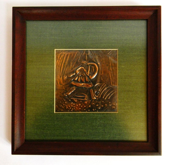 Vintage Copper Relief Embossed Metal Framed Art