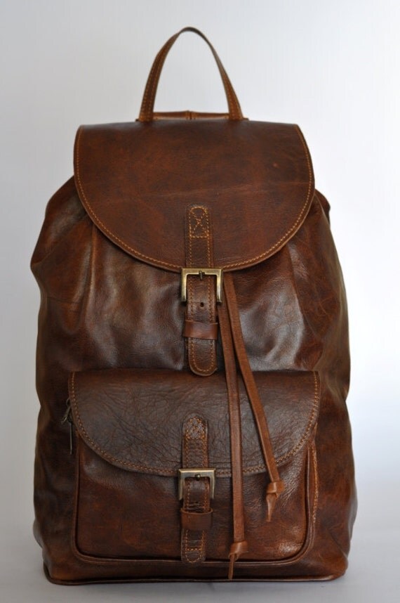 Brown Genuine Leather backpack by DoubleEdge on Etsy