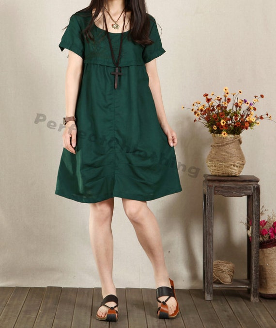 Cotton dress short sleeve dress linen dress cotton blouse large size