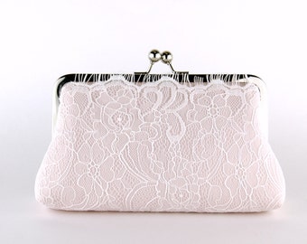 Blush Lace Bridal Clutch, Silk Clutch, Bridesmaid Gift, Wedding clutch