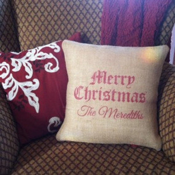 Items similar to Personalized burlap Christmas pillow cover. on Etsy
