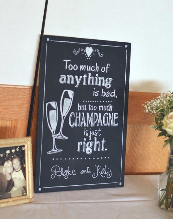 Chalk art wood champagne sign by FromKellyWithLove on Etsy