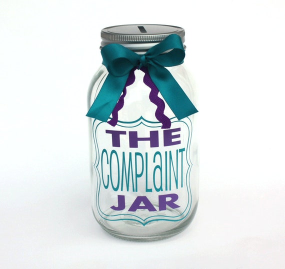 Complaint Jar Bank Coin Slot Lid and Ribbon Large Quart