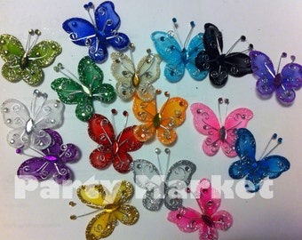 40 PCS 2" - Organza Tulle Nylon Butterflies Design Craft Wedding Party Floral Craft Arts DIY Table Scatter Favor Decoration