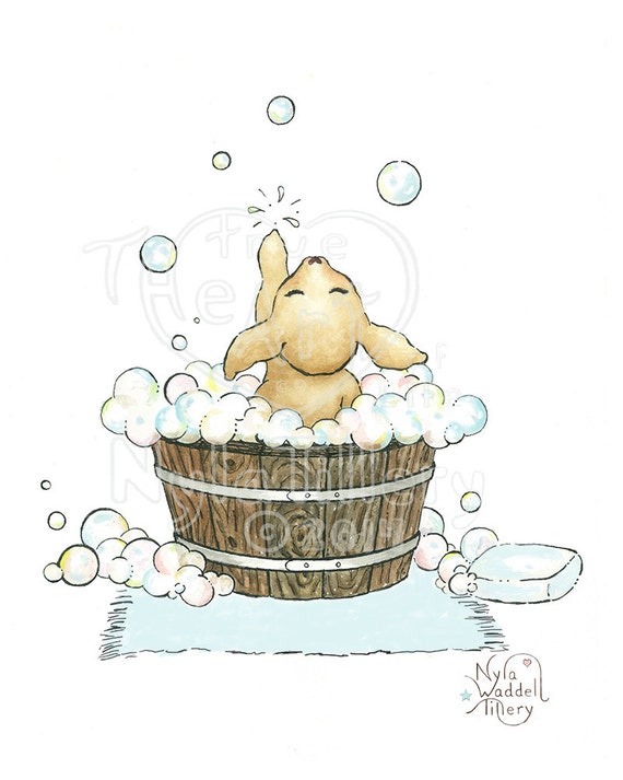 sweet baby bunny at bath time complete with bubbles and soap