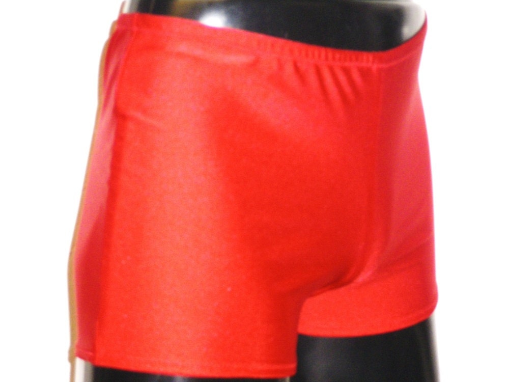 Mens Hotpants Booty Shorts LARGE XL Red Lycra Spandex Glasto
