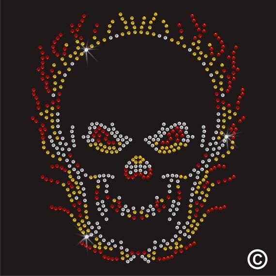 Items similar to Flame Skull Rhinestone Diamante Transfer Iron On