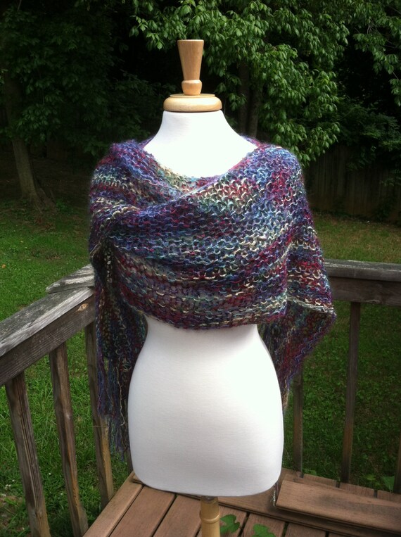 Hand Knit Bias Wrap Shawl