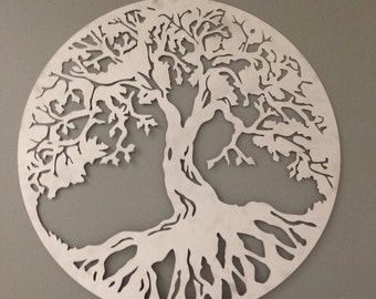 Round Tree of Life industrial metal wall art 24"