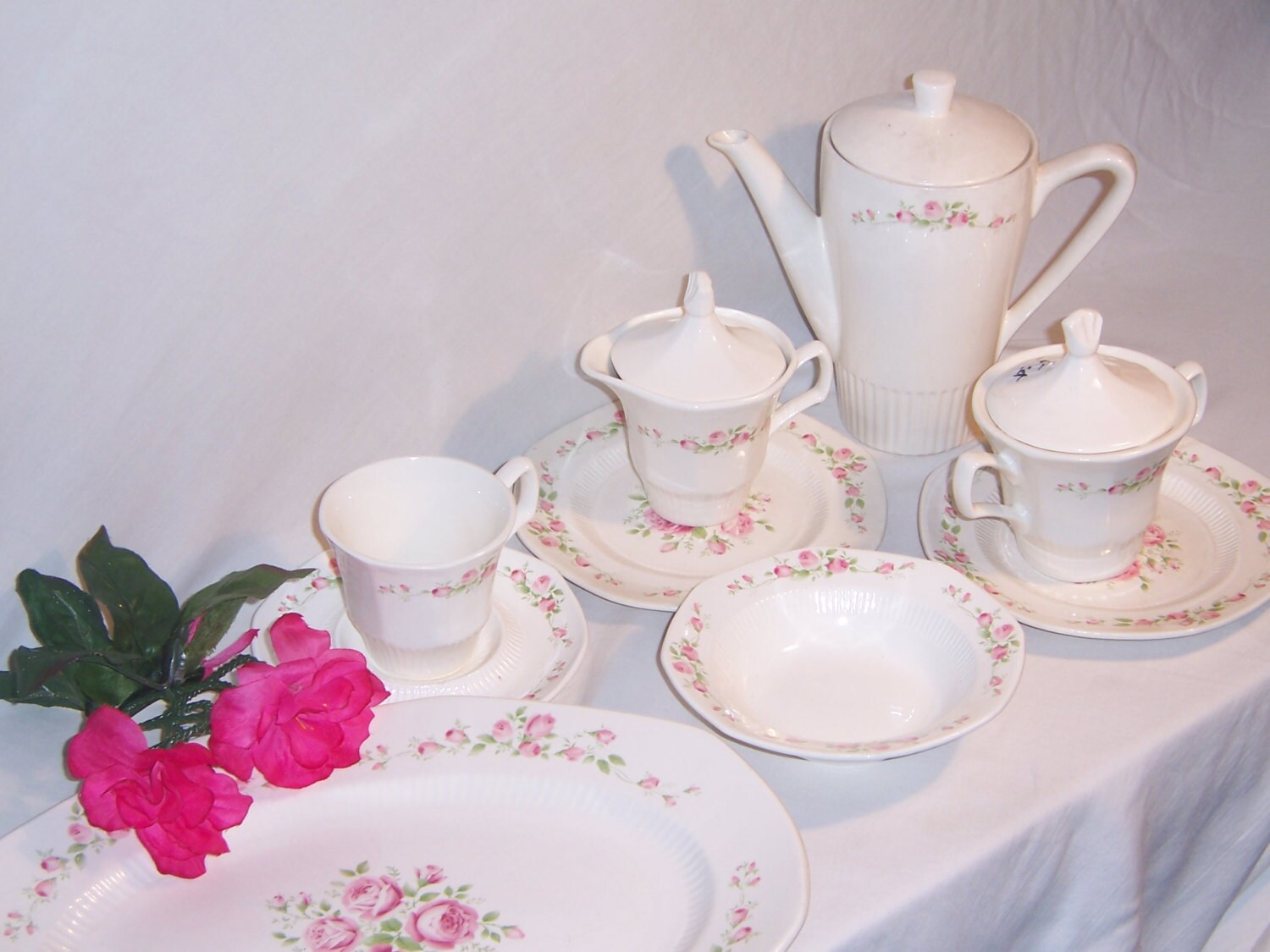 Vintage China Tea Set with Pink Floral Pattern Haute Juice