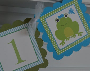 Frog Theme Banner - High Chair Banner - Blue and Green - I am ONE- 1st Birthday Banner - Party Packs Available