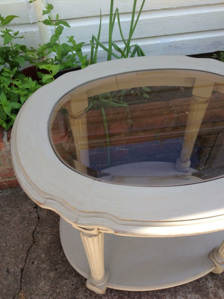 French Linen Chalk Paint End Table Round Wood by FarmHouseFare