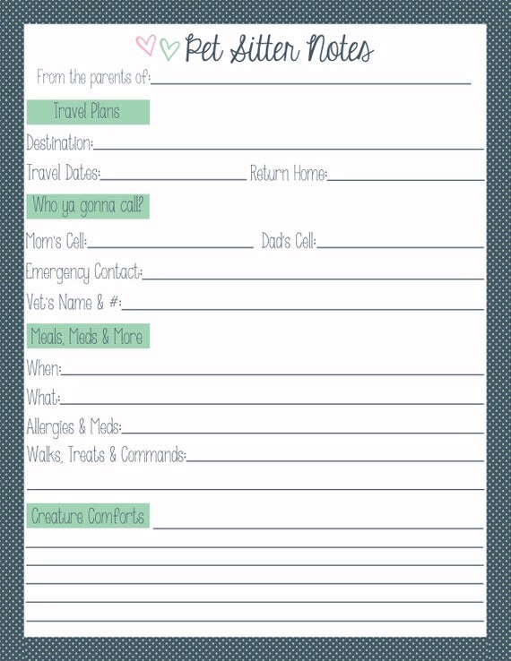 dog sitting checklist template