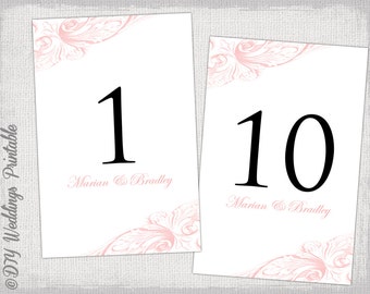 Table Number Template Diy Pastel Pink Wedding Number Card Quot Vintage Scroll Quot Digital Wedding Vintage Table Numbers Template