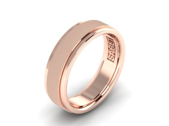 ... Band 14kt Rose Gold 7mm Brushed Center Smooth Edges Wedding Ring Mens