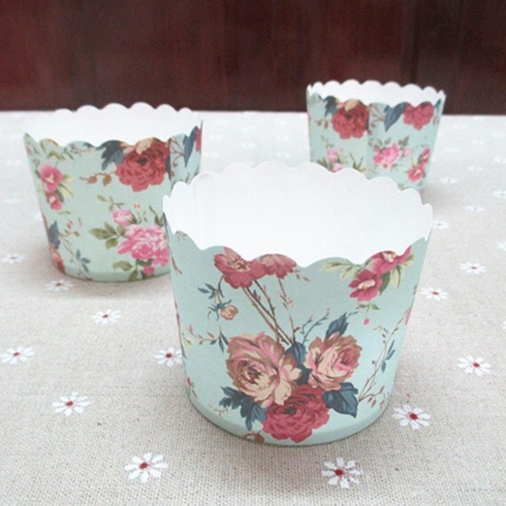 NEW 50 Vintage Floral Baking Cups with by HappyBakerHouse on Etsy