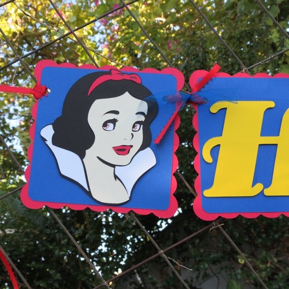 Red and Royal Blue "Happy Birthday" Snow White Banner Il_570xn