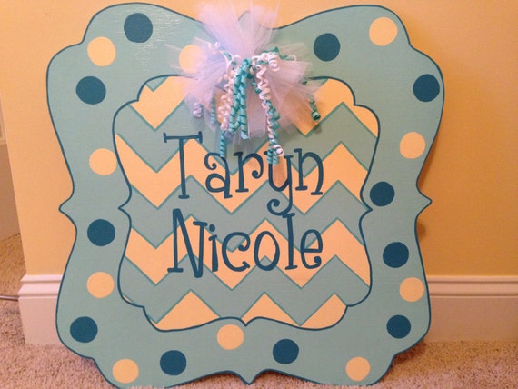Monogrammed Baby Sign Hand cut and hand painted wooden