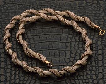 Jewelry Necklace Beadwork Handmade necklace Gold-beige necklace
