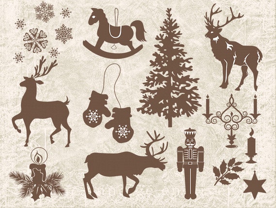 Digital Collage Sheet Christmas Silhouette - Vintage Christmas Clipart - Christmas Holiday Clipart - Illustration Graphics INSTANT DOWNLOAD