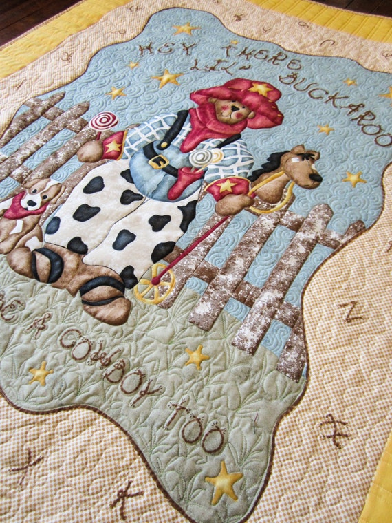 Baby / Toddler Boy Panel Quilt Cowboy Bear 100 Quilt