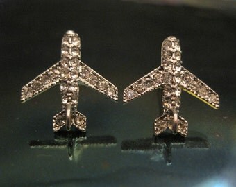 Silver Airplane Earrings - Stud Earrings - Rhinestone Airplane Earrings - Airplane Earrings - Airplane Jewelry