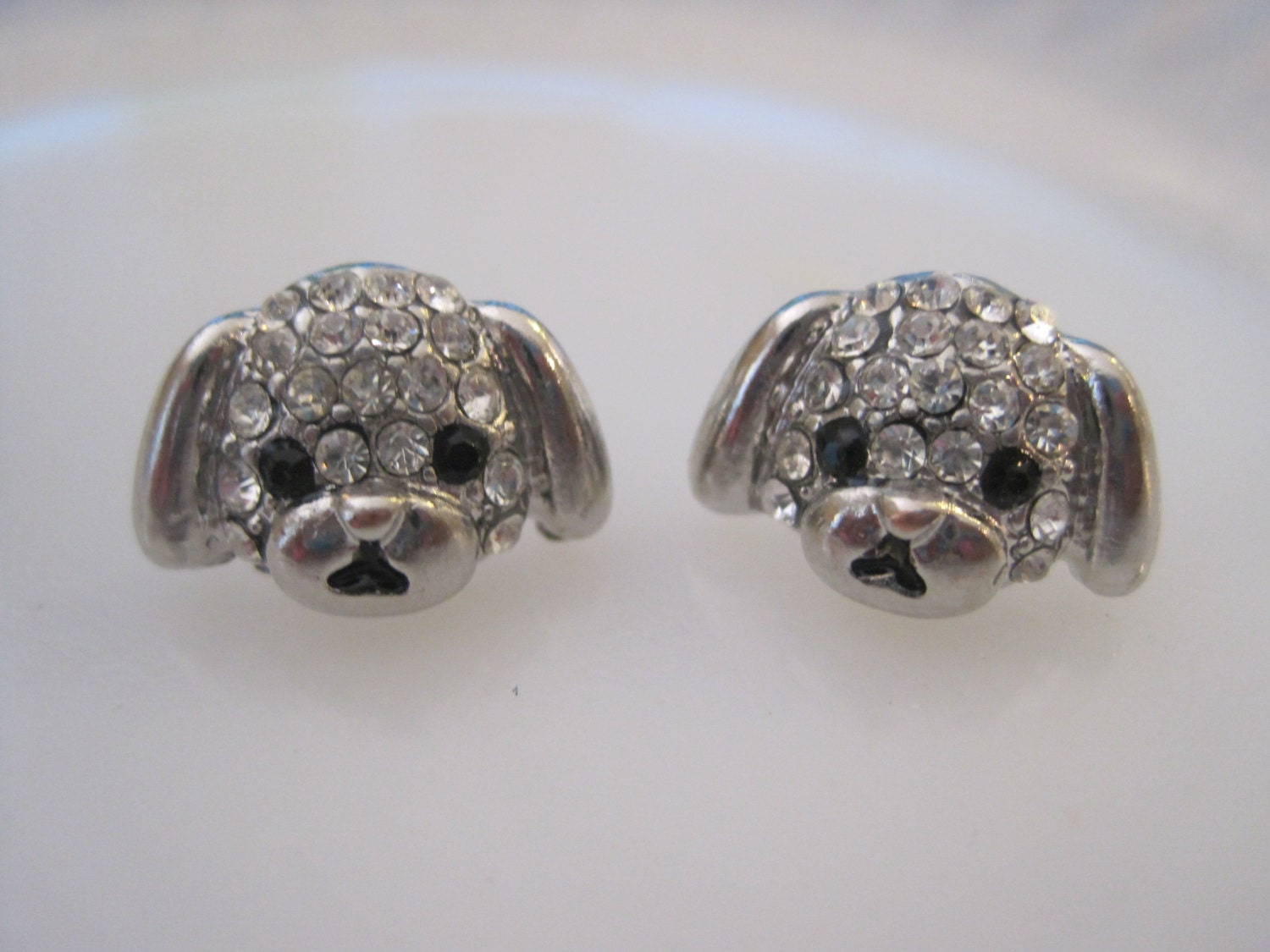 Silver Dog Earrings Stud Earrings Rhinestone Puppy
