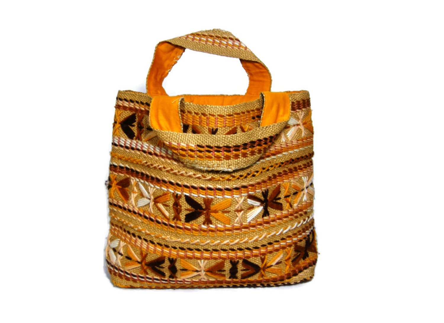 Bohemian Tote Bag. Burlap & Yarn Vintage Hippie Bag. by ValidHeart