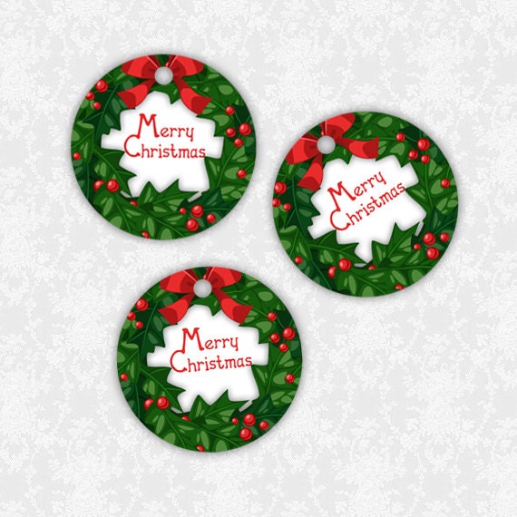 DIY Gift Tags, Cupcake Toppers, Christmas DIY gift tags, DIY printable tags, Christmas wreath tags, Merry Christmas - instant download