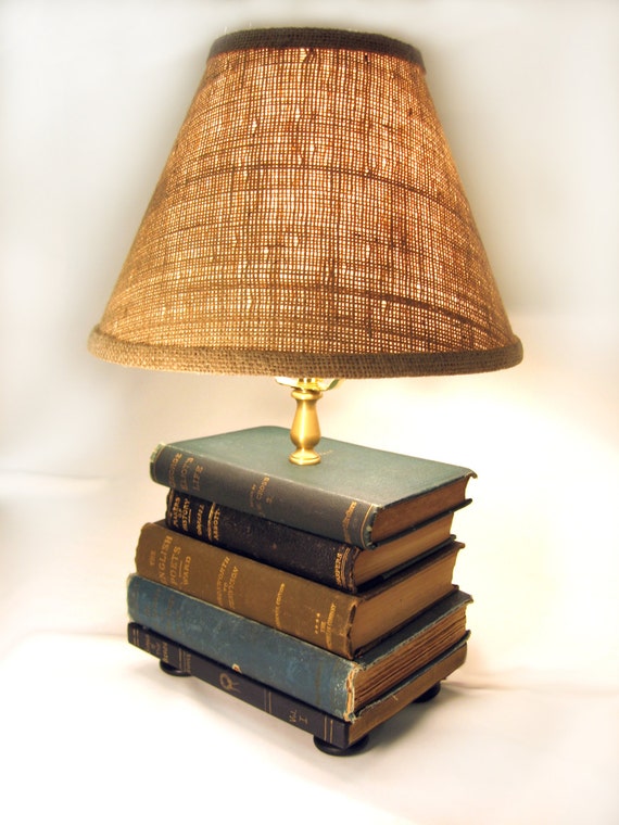 Book Lamp Antique Upcycled Books Burlap Lamp Shade