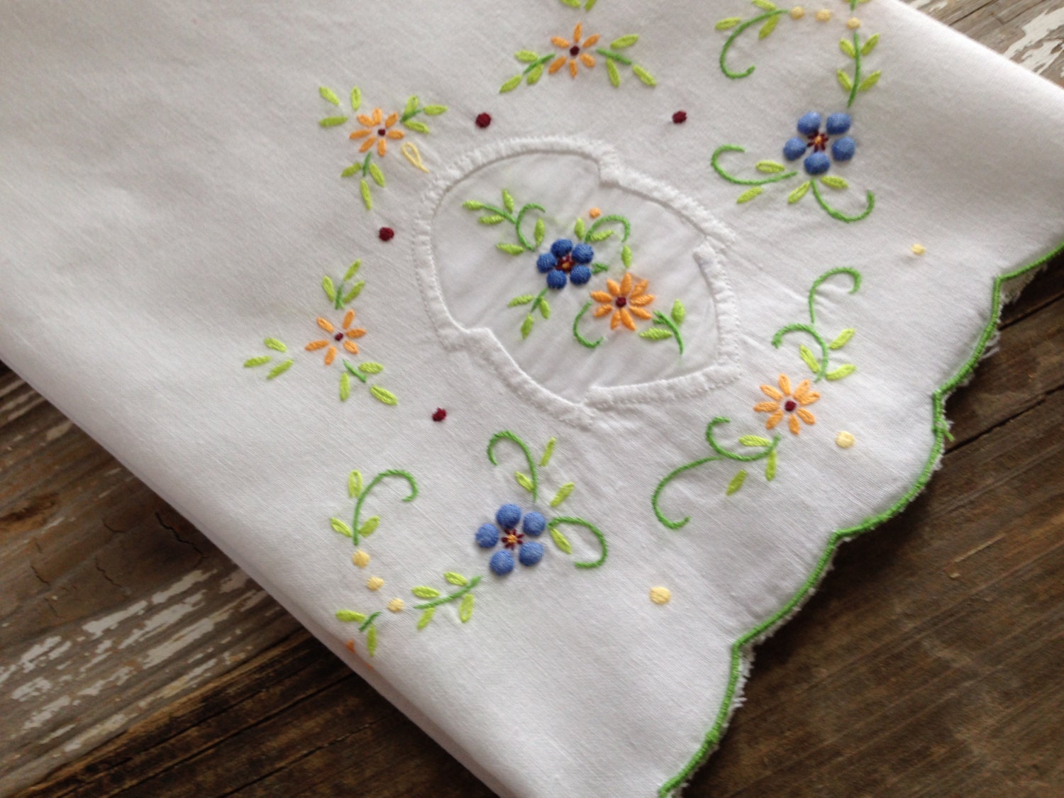 Vintage Embroidered Linen Guest Towel with by TheVelvetRooster