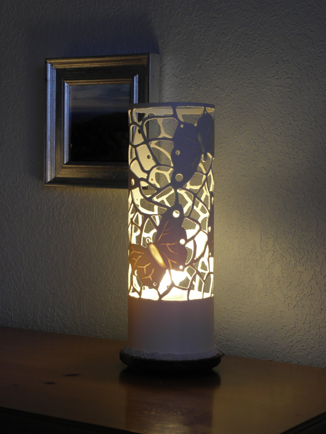 Handmade recycled PVC  pipe table lamp  Beautiful butterfly