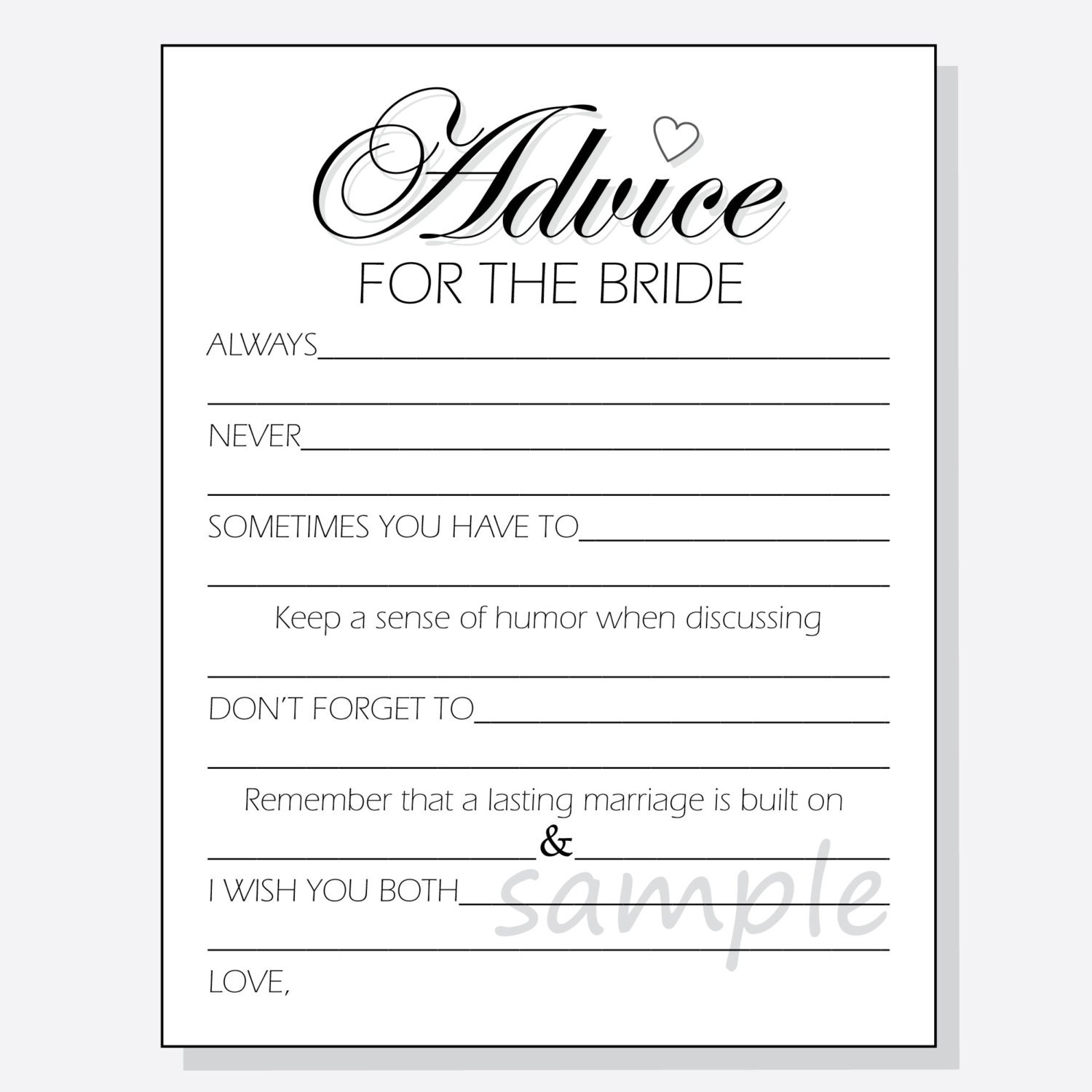 DIY Advice for the Bride Printable Cards for a Bridal Shower