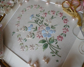 Transfered Embroidery Kit: 'Sophie' (Pink) Lovely Sampler! Beautiful Kits By Maggie Gee Needlework