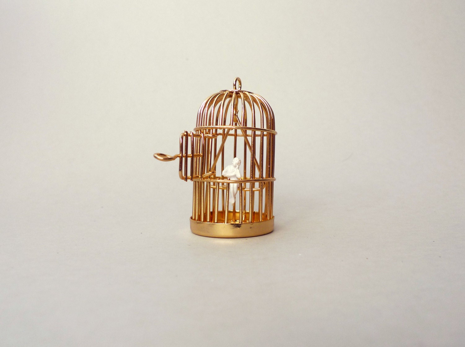 Bird cage with human the sleepy head.