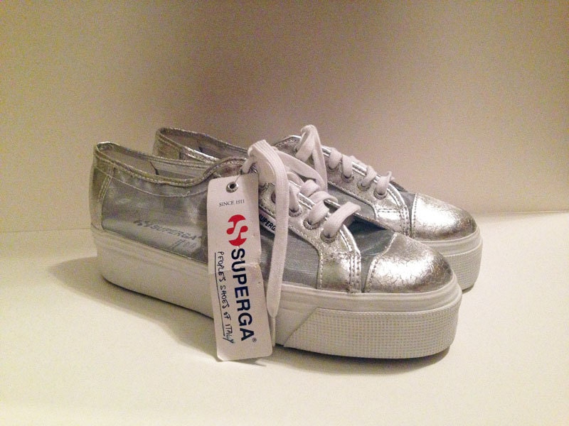 Authentic Italian Superga Platform Sneakers Metallic Silver 1425