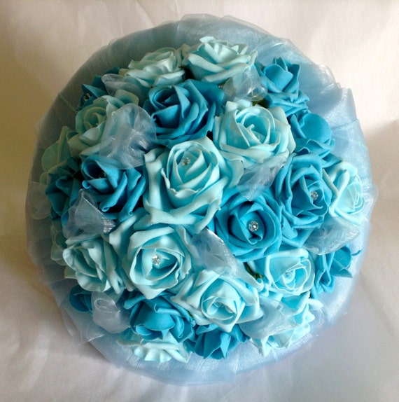 Bride's Bouquet of blue aqua and turquoise roses for by FlowerMix